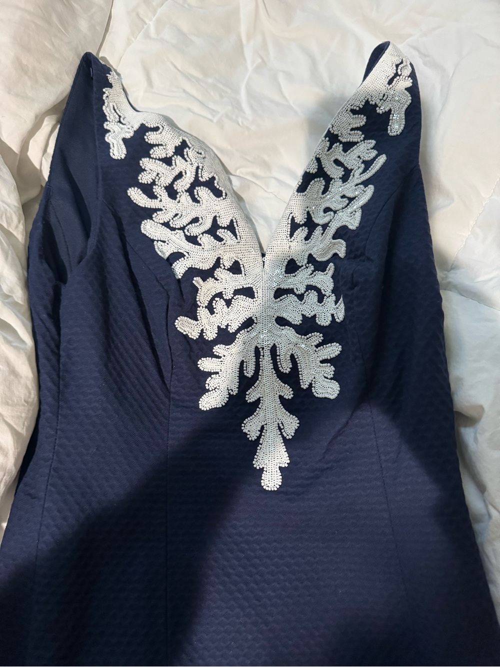 Lilly Pulitzer Navy Dress with White Embellished V-Neck
